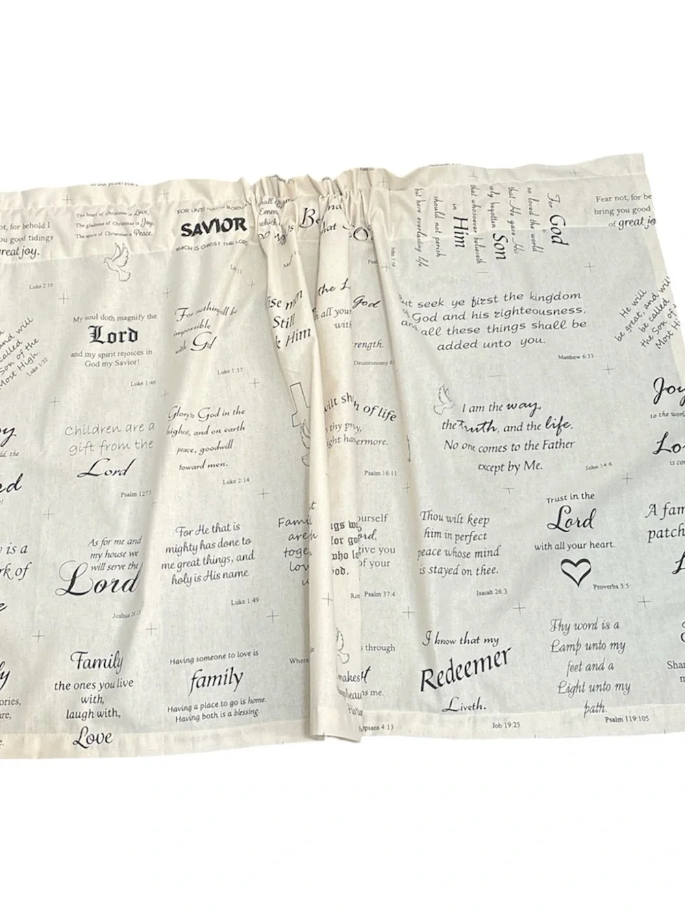 Cream  bible Text-Print Cafe Curtain Panel 45 wide x 24 length one panel